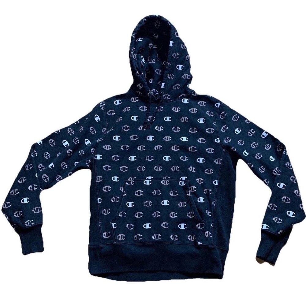 Champion Reverse Weave All Over Print Sweatshirt Men’s Medium Black Hoodie